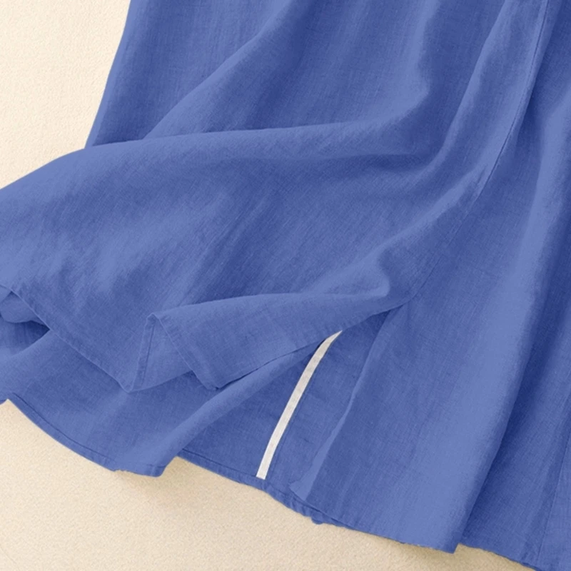 M68A Women's Stretch Waist Skirt In Airy Cotton Linen Middle Length Skirts Embroidered Midi Skirt For Hot Weather