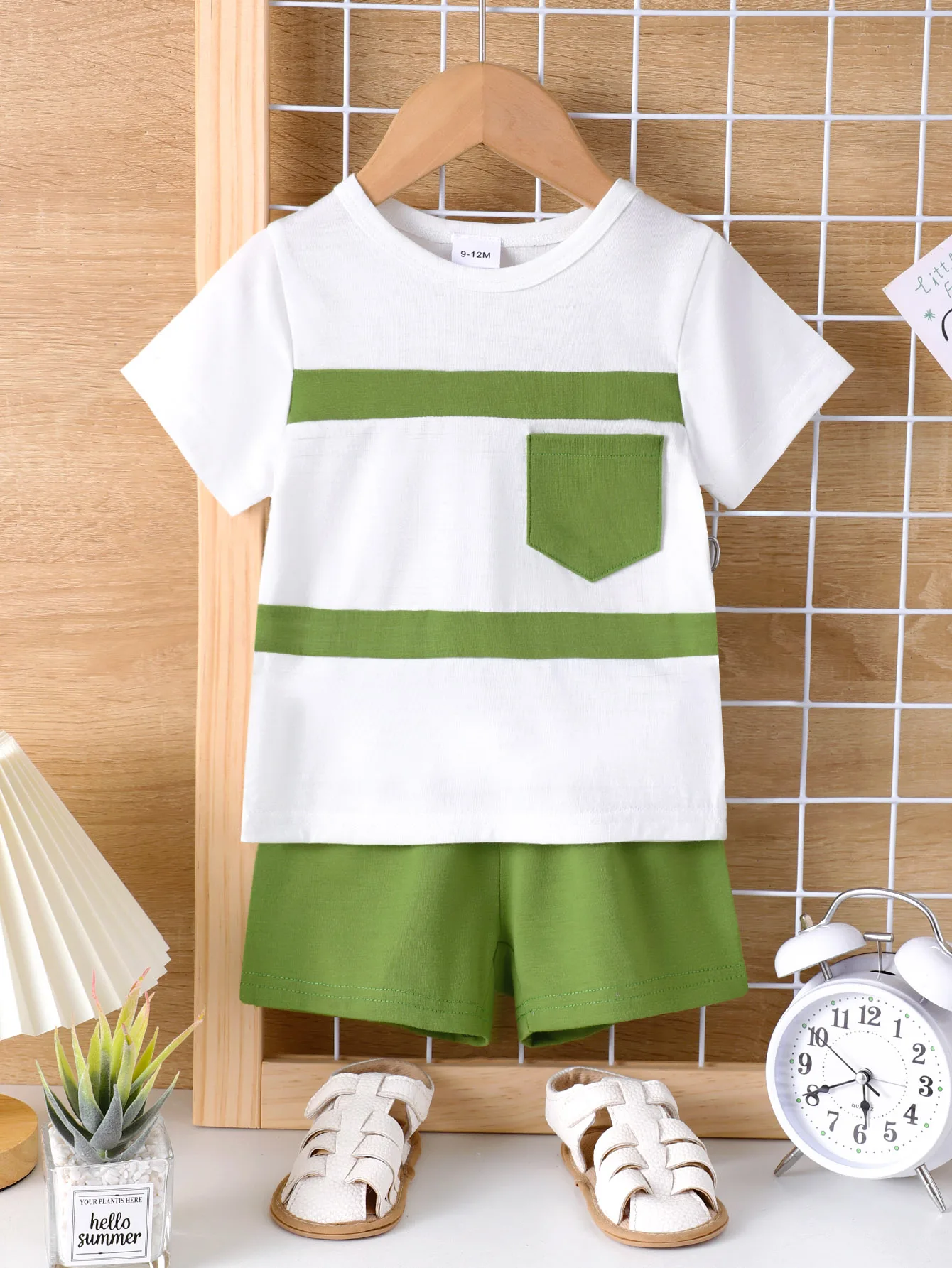 Summer  1-4  Years  Old  Infant   Baby  Boys   Short  Sleeved   Stripe   2-Piece   Set