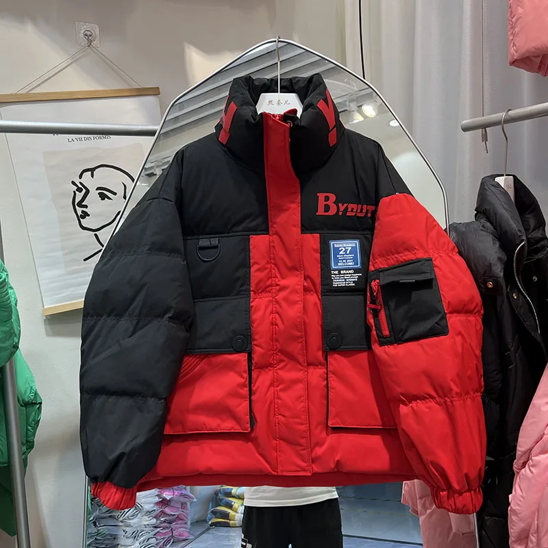 Jaqueta casual grossa curta para puffer feminina, casaco, gola alta, roupas de inverno, parka de neve, streetwear, quente