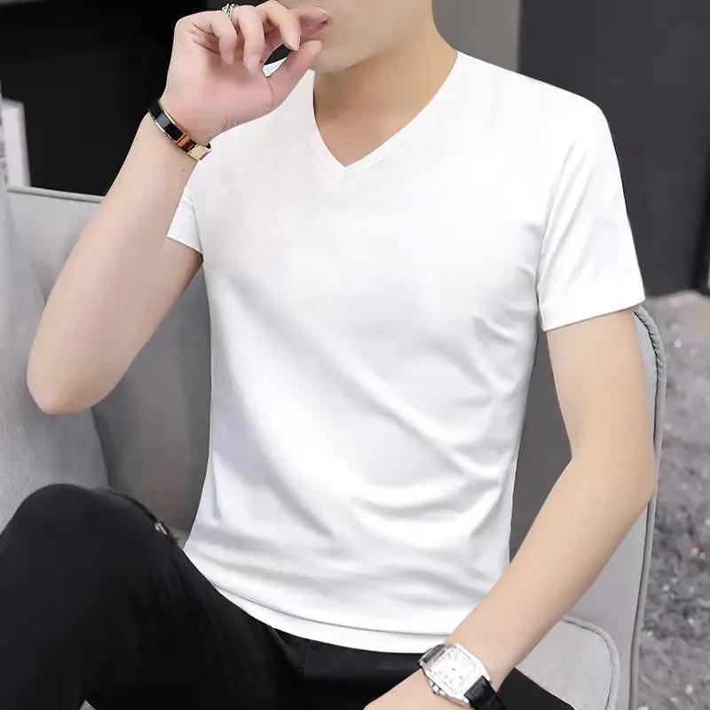 Luxurious Men\'s Short Sleeve T-Shirt for Summer 2023 V Neck Comfortable and Stylish Stretch Casual Functional T-shirt Top