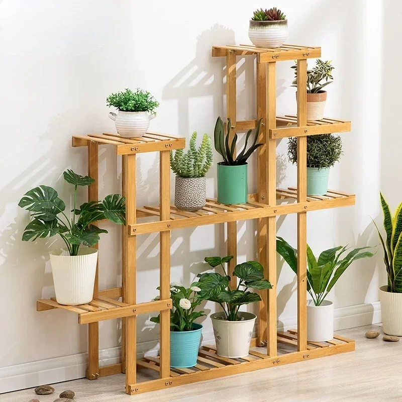 Indoor Bamboo Plant Rack Multi-layer Solid Wood Storage Shelf Thickened Stand Decorative Racks Stylish Stand Durable Shelf