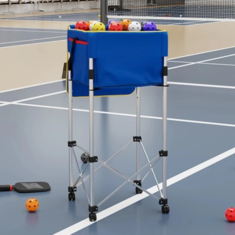 Foldable Pickleball Coaching Car Adjustable Tennis Storage Basket Movable Pickleball Training Frame Portable Tennis Ball Hopper