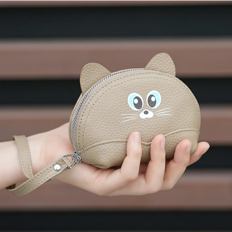 

Мини-кошелек для монет с героями мультфильмов, маленький кошелек из натуральной кожи, женский брендовый модный милый кот, сумка для хранения, трендовый карман на молнии, брендовый кошелек