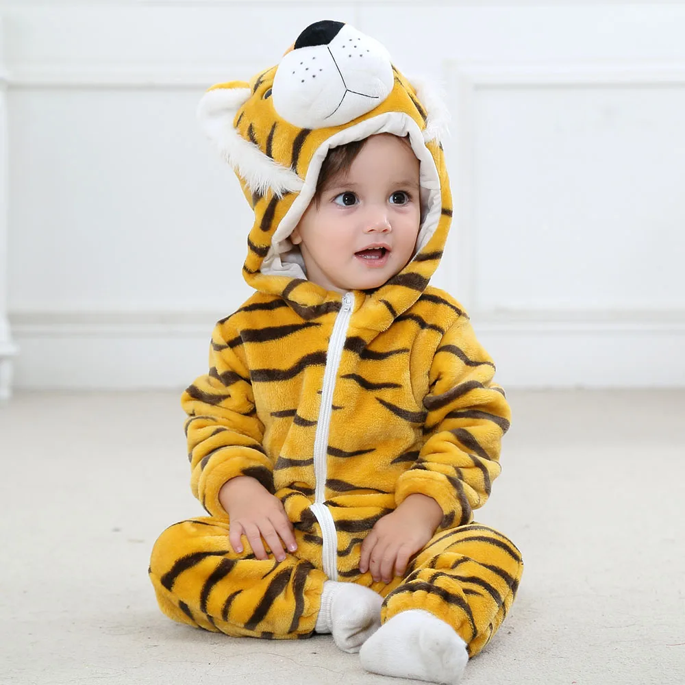 Tiger Kigurumi Costumes for Baby Rompers Boys Newborn 0 to 3 6 9 12 18 24 Months 2024 Striped Halloween Cosplay Animal Overalls