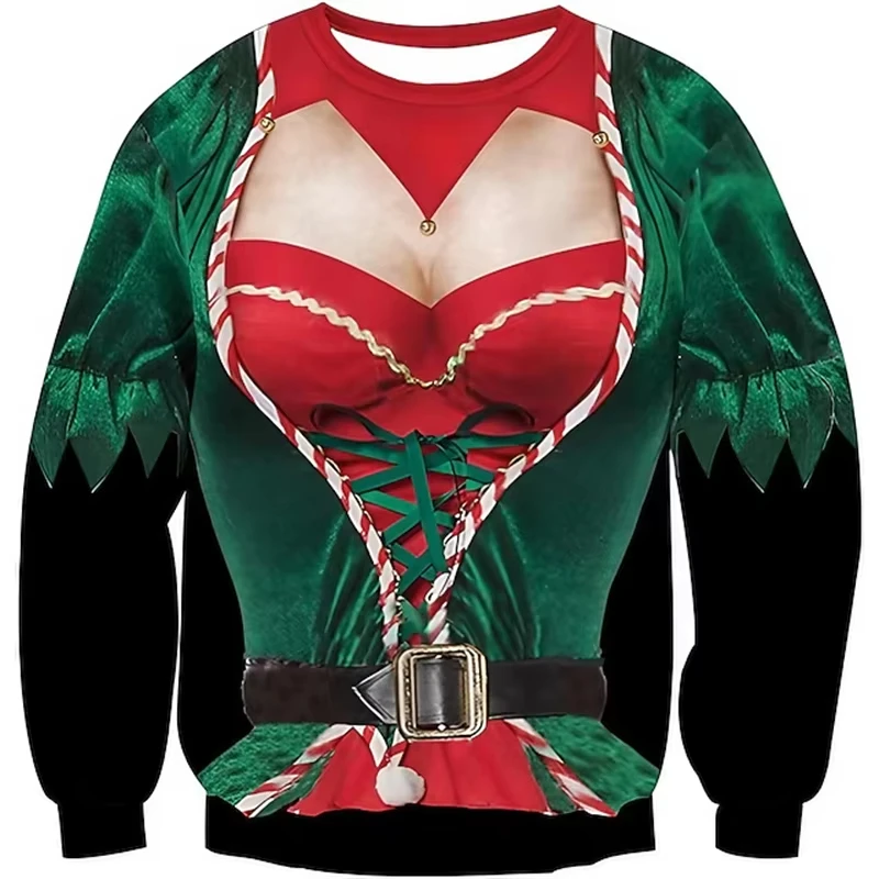 Christmas Ugly Sweater Funny 3D Printing Muscle Pattern Sweatshirts for Men New Fashion Pullover Party Cosplay Costume Xmas Gift