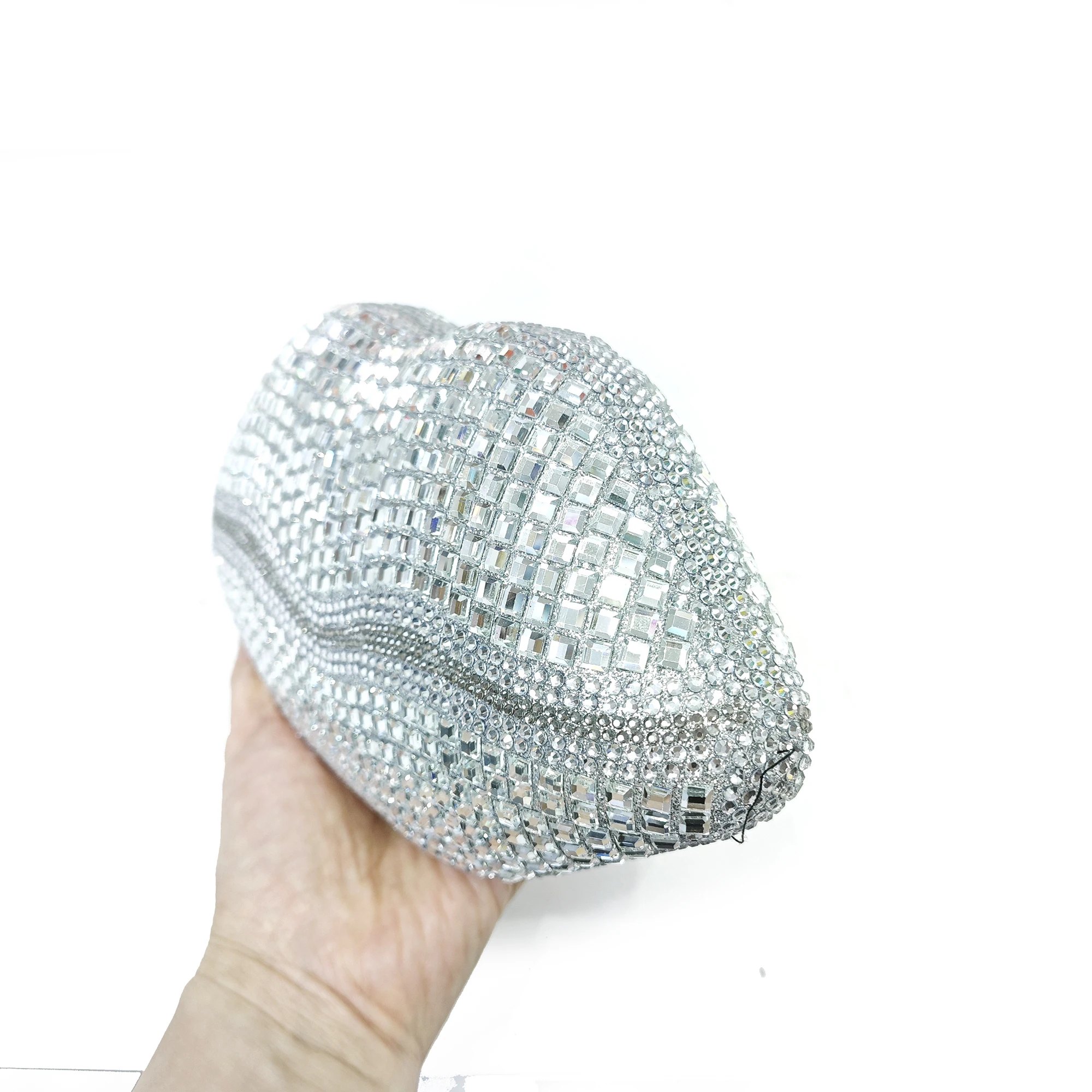 Silver Glass Mouth Shaped Crystal Evening Bag Women's Clutch Bags Female Purse Wedding Bag Rhinestone Small Chain Shoulder Bags