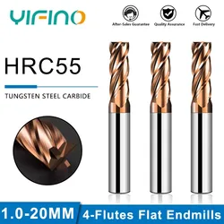 YIFINO-Molino de extremo plano HRC55 de 4 flautas, herramientas de corte de fresado, mecanizado mecánico CNC, revestimiento Nano, carburo de tungsteno de acero