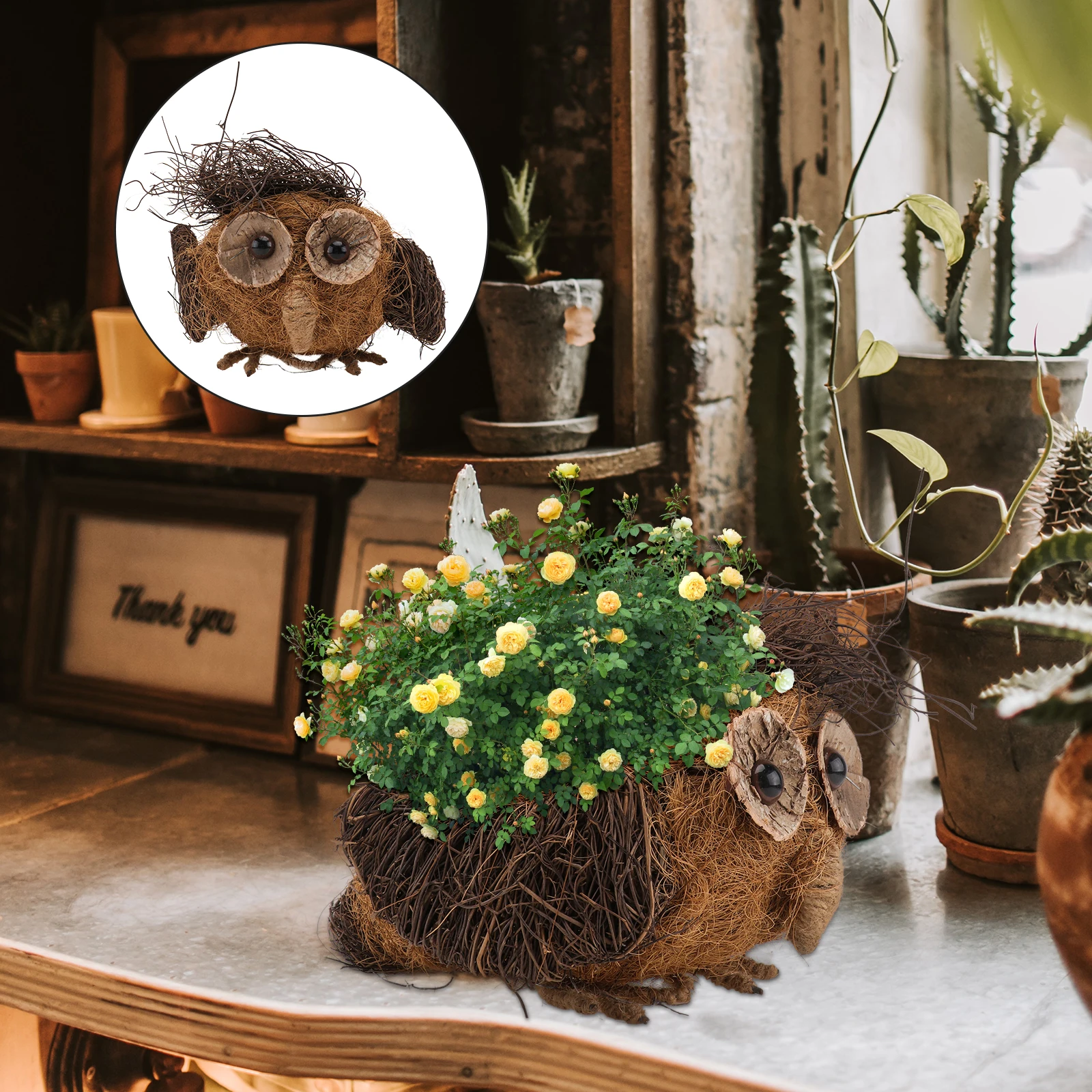

1Pcs Owl Shaped Flower Basket Coconut Fiber Decorative Home Gift Brown Flower Basket Home Decor Flowerpot Craft Decor
