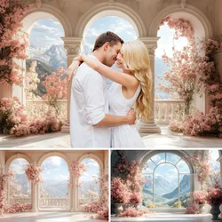 Retro European Palace Arch Wall Photography Background Nature Mist Mountain Adult Portrait Birthday Wedding Party Photo Backdrop