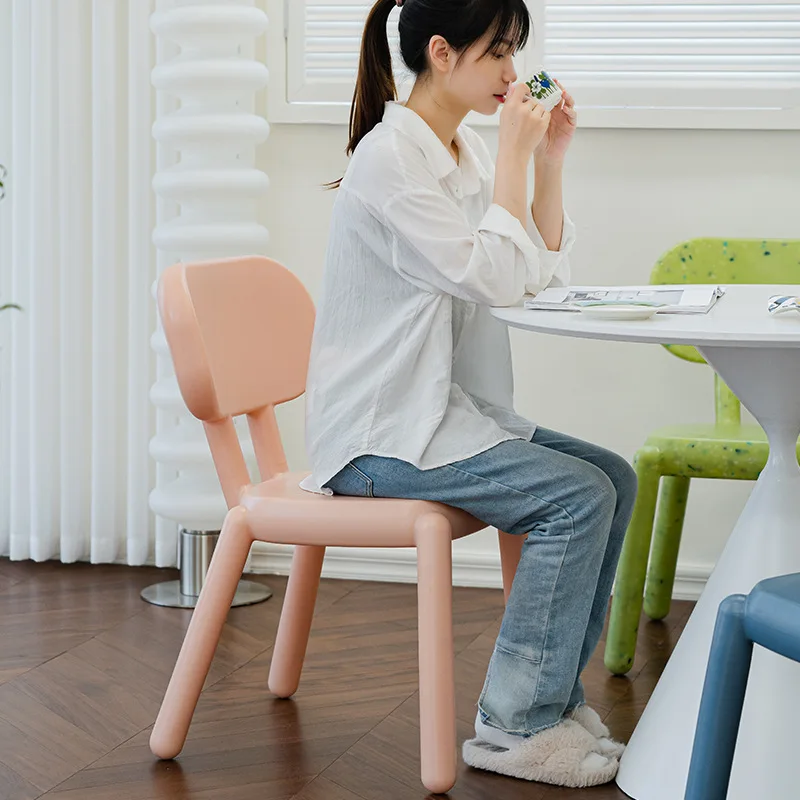 Plastic dining chair household small apartment stackable thickened backrest stool milk tea shop outdoor leisure chair adult