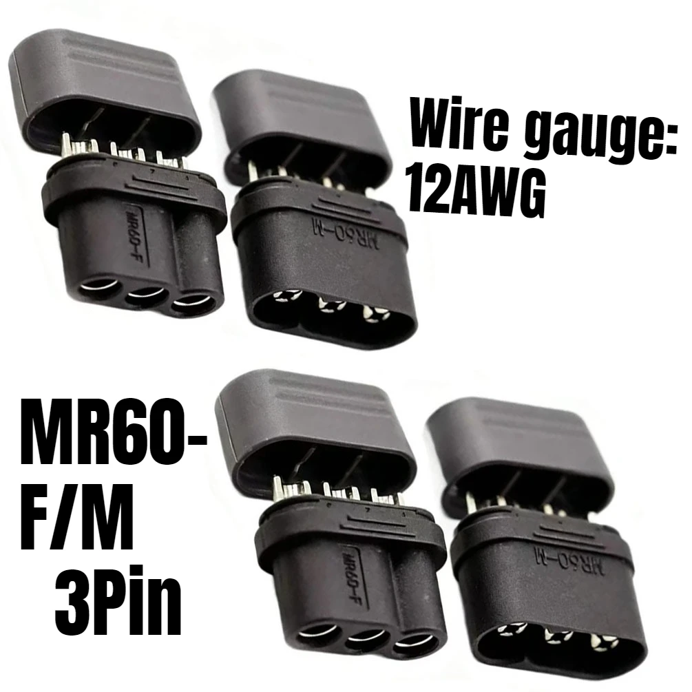 4PCS Genuine MR60-M/F 3-Core Black Nickel Sheathed Plug 3.5mm Gold Plated Contact Power Connector Motor Charging Accessories