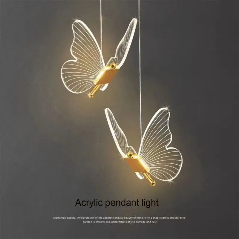 Lámpara colgante de mariposa, decoración artística, habitación sencilla, diseño nórdico, escalera, Interior, sala de estudio, accesorios de iluminación acrílicos