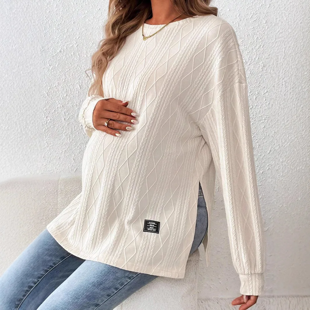 Maternity Clothes Round Neck Long Sleeve Monochrome T-shirt Daily Casual Elegant Temperament Comfort Maternity Clothing Women