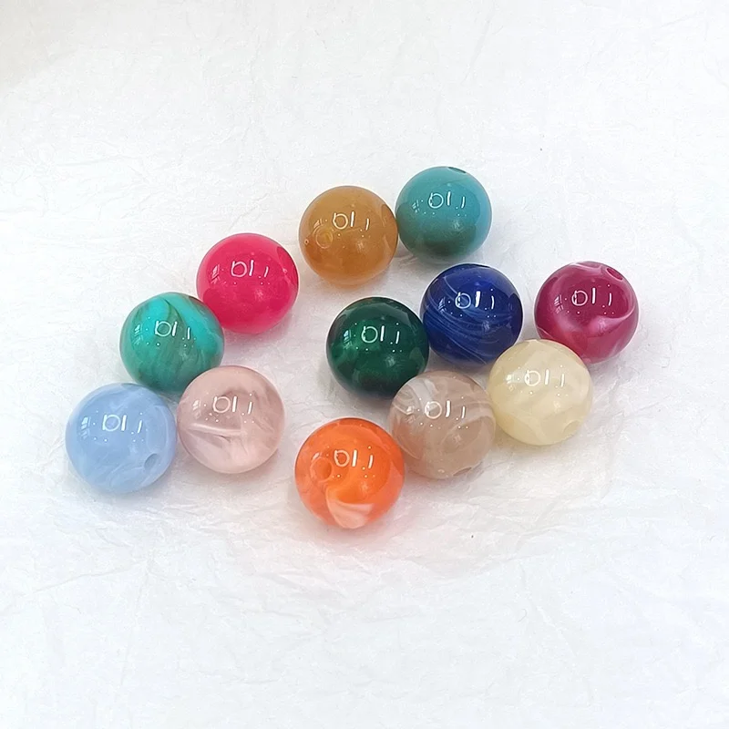Wholesalen100pcs/lot 16mm color print geometry rounds shape resin straight hole beads diy jewelry garment hair accessory