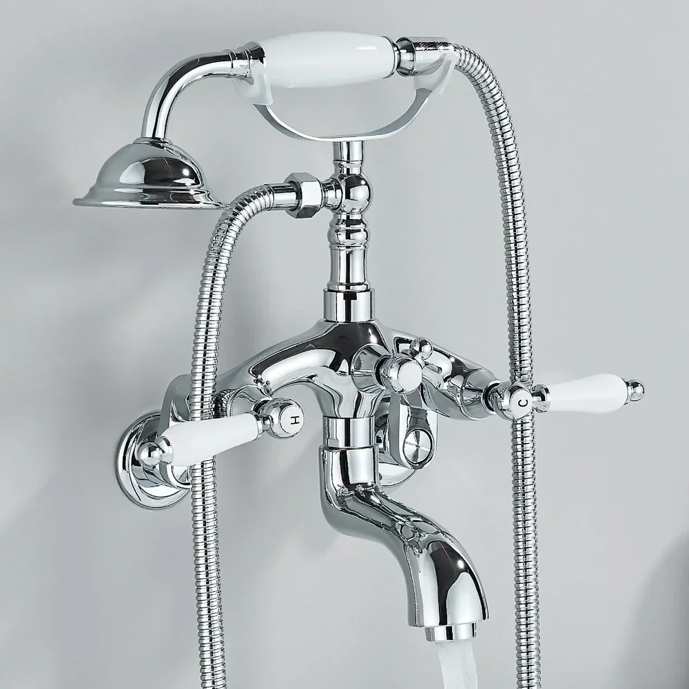 

Chrome Clawfoot Tub Faucet Wall Mount Bathtub Filler Faucet set with Hand Shower