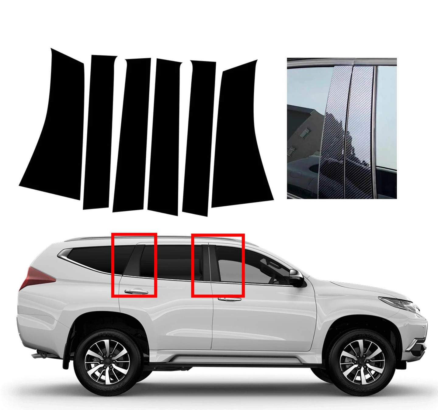 

6PCS Fit For Mitsubishi Pajero Sport 2016 2017 2018 2019 2020 2021 2022 2023 Glossy Black Pillar Post Door Trim Sticker Window