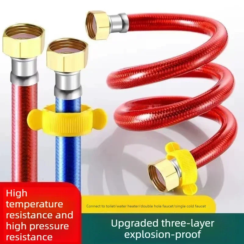 G1/2 Hot Cold Water Inlet Hose Heavy Duty Brass Nut Stainless Steel Braided Explosion-Proof For Water Heater Toilet Faucet