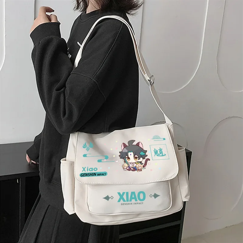 Genshin Impact Kaedehara Kazuha Tutorial Bags black white canvas bag shoulder bag Waterproof high capacity student Campus bag