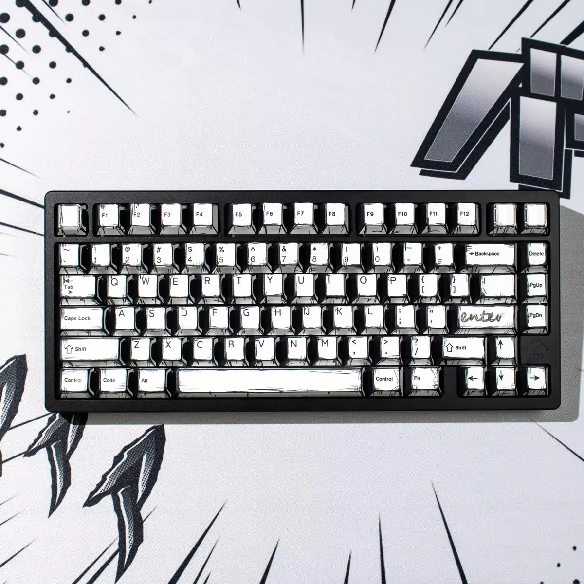 

Comic style white keycap PBT sublimation cherry original highly adapted wooting Mega lion mechanical keyboard