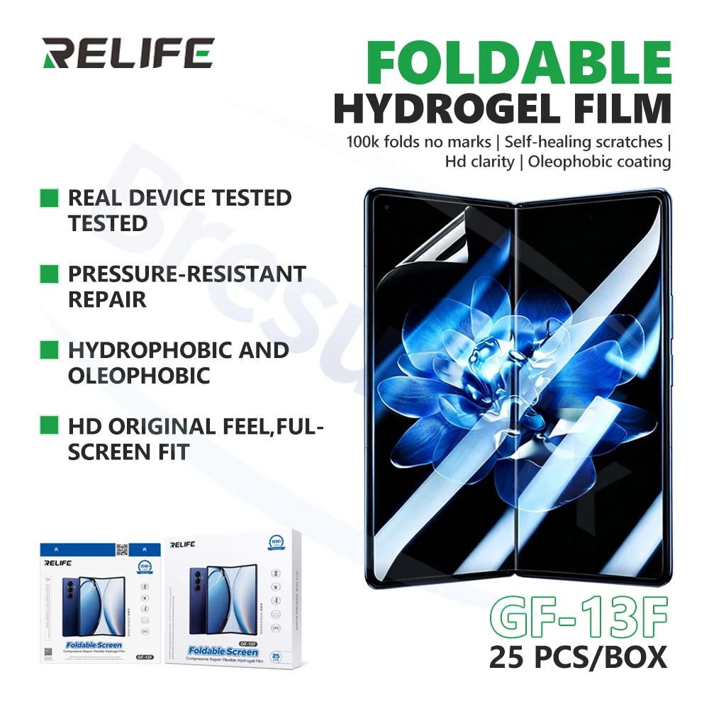 RELIFE GF-13F Pressure-Resistant Foldable Screen Hydrogel Film 25 PCS/BOX for Smartphone Repair Foldable Screen Protection Tools
