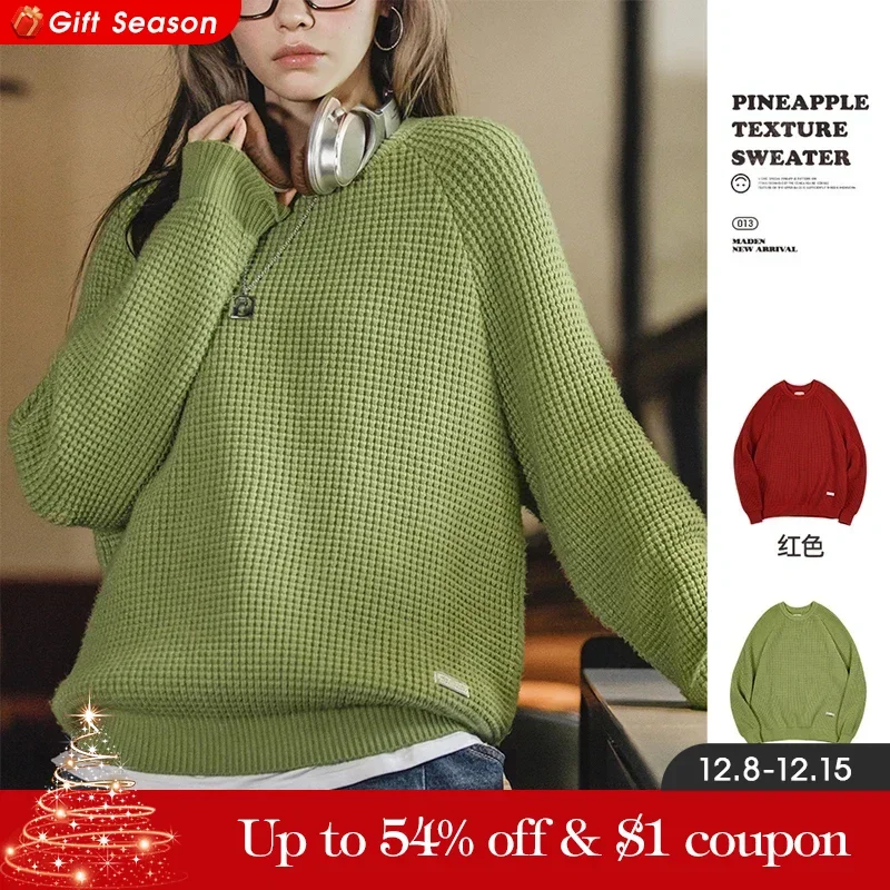 Maden donna autunno inverno modello ananas Top manica Raglan maglione solido Pullover sciolto addensato lavorato a maglia