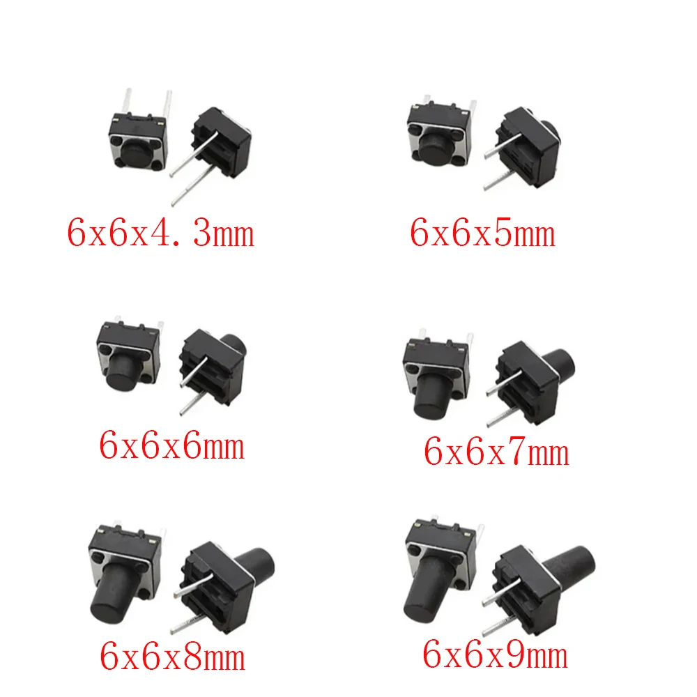 50/100Pcs 6x6mm Tactile Switch 4.3/5/6/7/8/9mm 2 Pin Tact Push Button Micro Touch Push Button DIP Switch