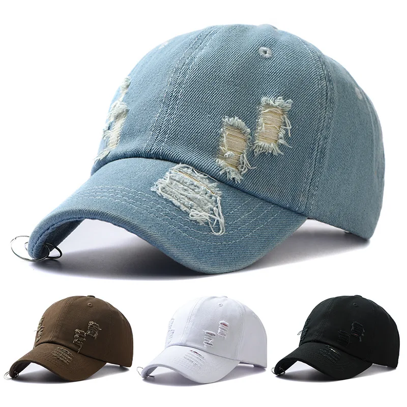 New adult casual cotton sports hat Hip hop ring baseball cap Women men washed demin cotton Distressed trucker hats