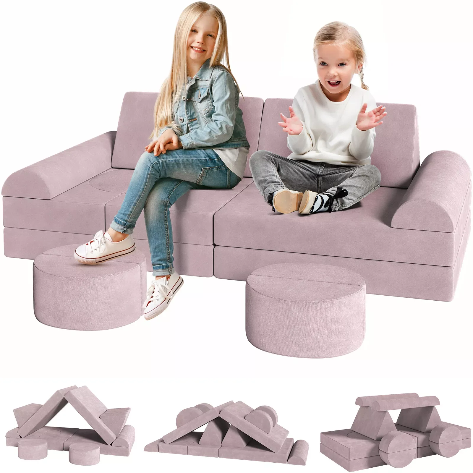 Modular Kids Play Couch,Child Sectional Sofa,Fortplay Bedroom and Playroom Furniture for Toddlers,Convertible Foam&Floor Cushion