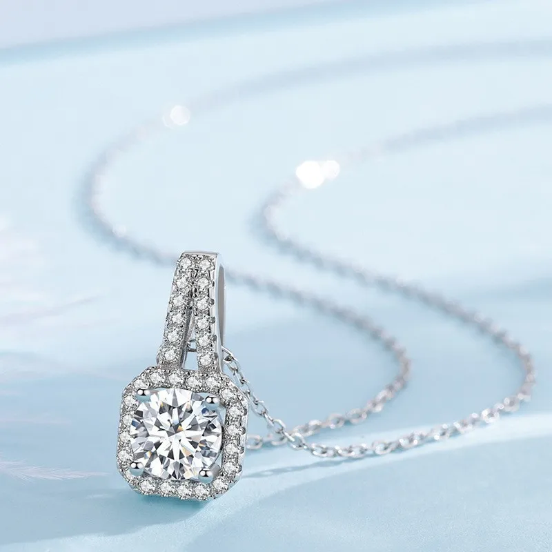 0,5-2ct Runde Moissanit-Halskette aus S925 Silber mit GRA-Zertifikat, zarter und vielseitiger Anhänger für Damen, Hochzeitsschmuck – Detail 6