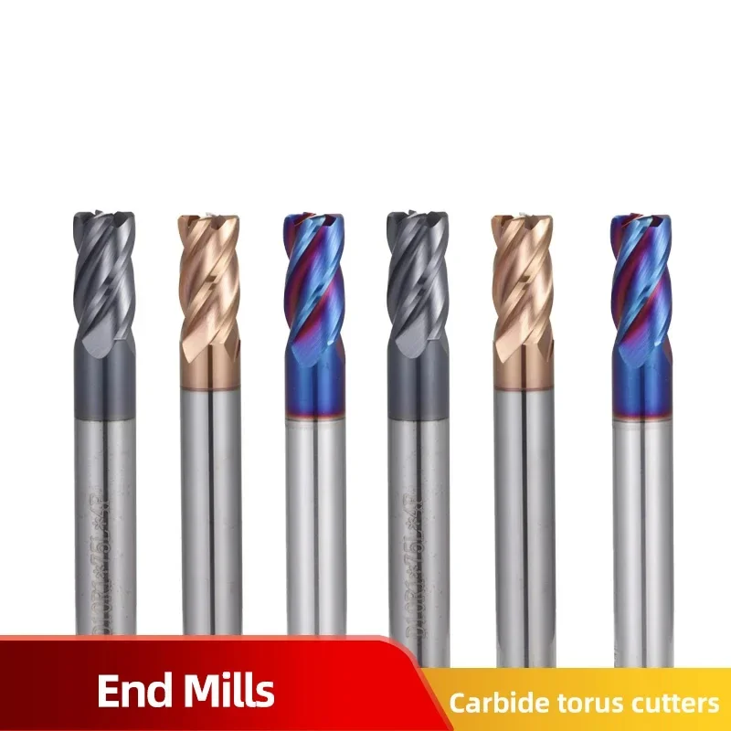 Corner Radius End Mill CNC R Bullnose Cutter Metal Router Tool 4 Flutes R0.5 R1 Surface Machining Milling Cutter Nose Mi