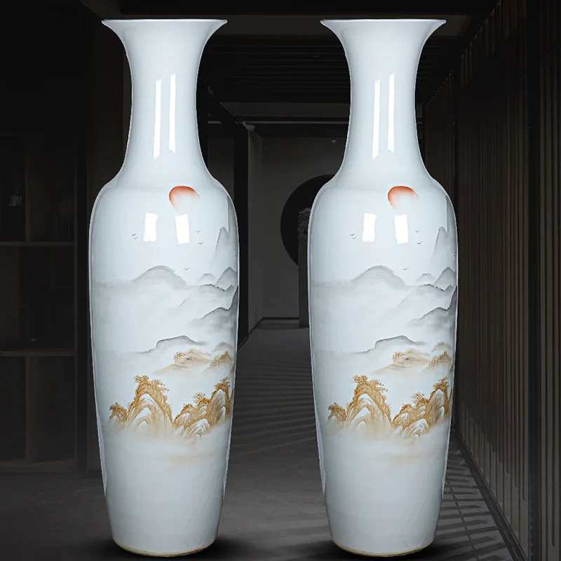 

Ceramics, hand-painted rising sun, freehand landscape vase, floor-to-ceiling living room modern decoration ornament