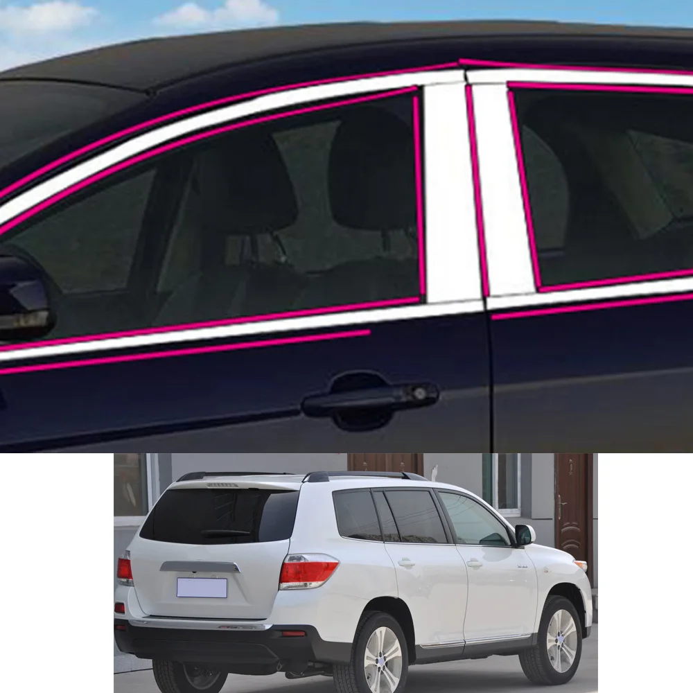 For Toyota Highlander Kluger 2009 2010 2011 2012 2013 2014 Car Sticker Garnish Pillar Window Middle Strip Trim Frame Hoods Parts