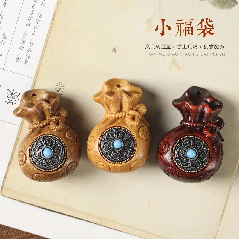 

Sandalwood/Green sandalwood/RosewoodDIYEmbedded Vintage Copper Six Words Mantra Lucky Crafts Lucky Bag Ornament for Home