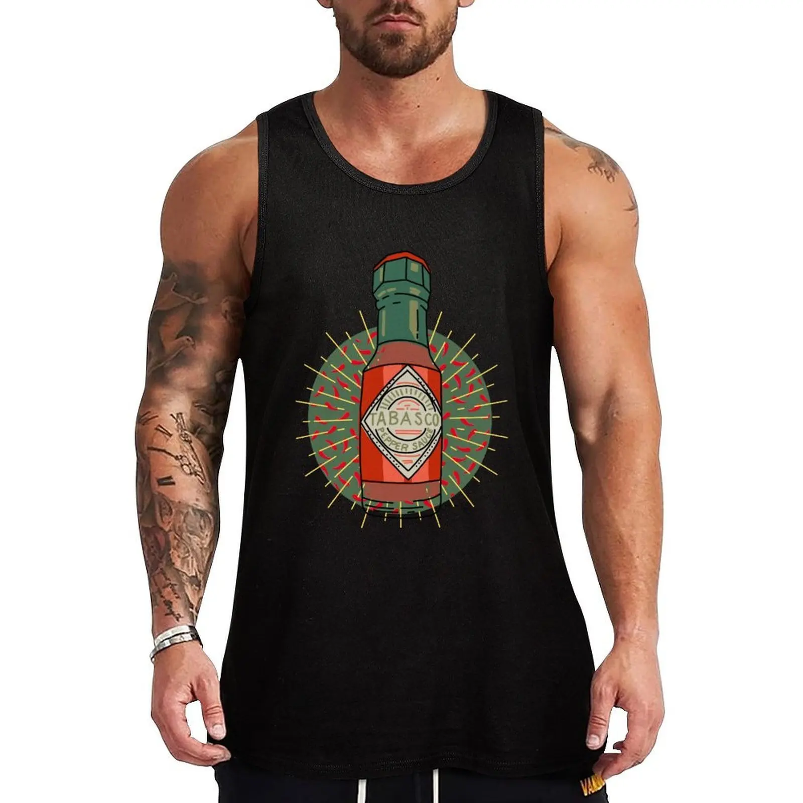 Hot stuff - Chili Tabasco Sauce - Camiseta sin mangas con estampado de chiles picantes, informal, para exteriores, holgada, de verano