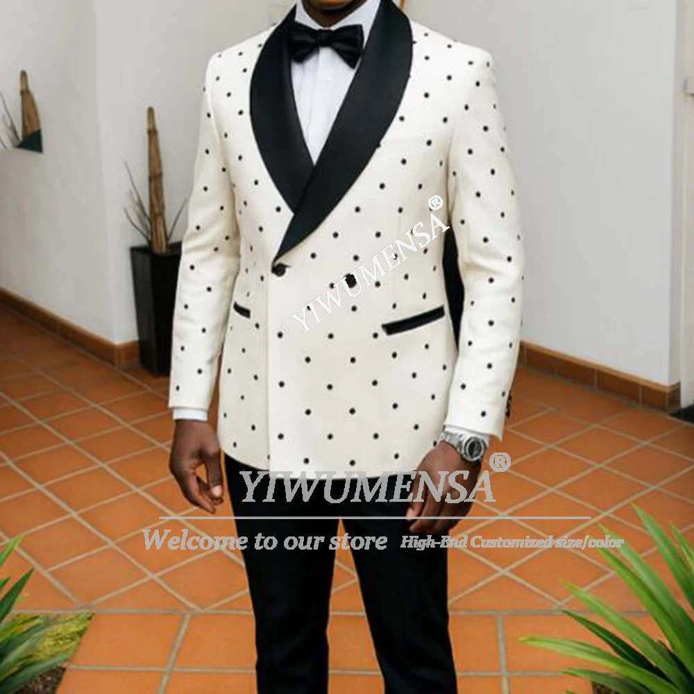 

Мужской модный костюм с жемчугом: двубортный пиджак и брюки, комплект из 2 предметов, смокинг для жениха, индивидуальный пошив, мужской наряд для банкета, костюм Homme