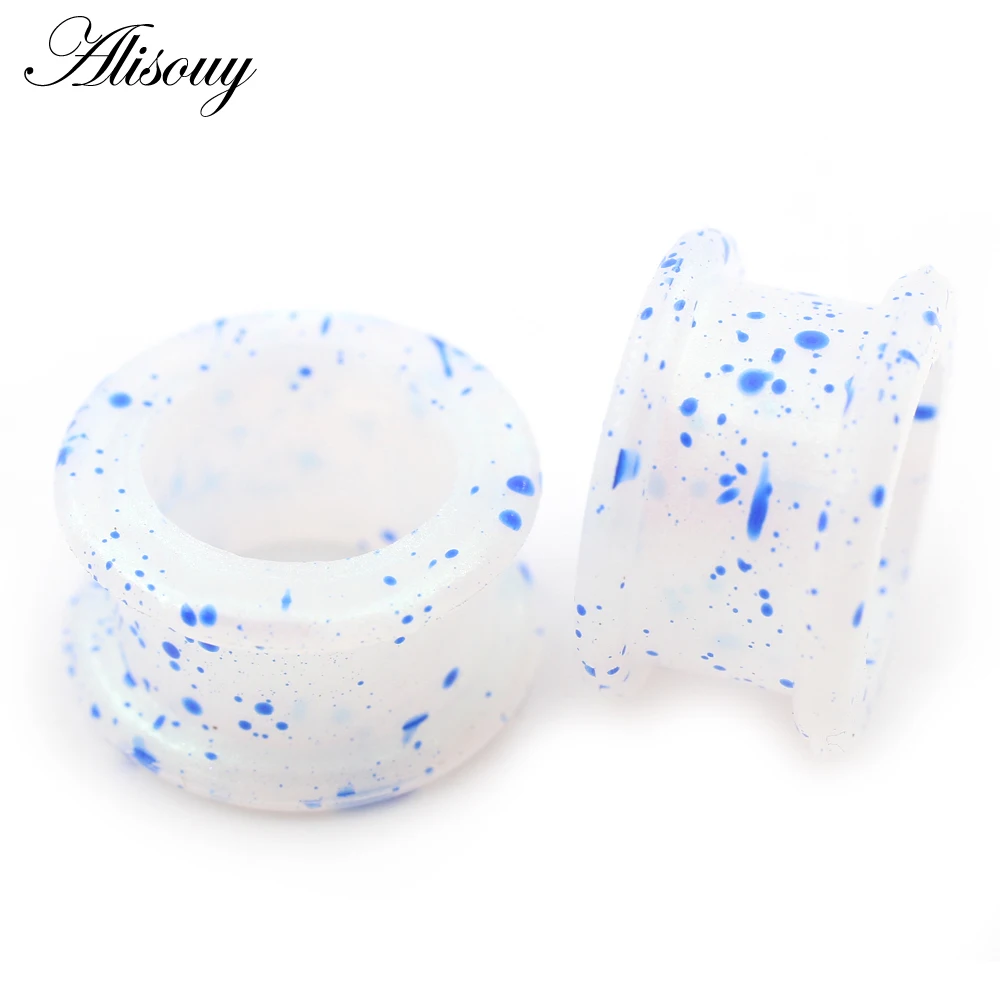 Alisouy 2PC Ear Tunnels Plugs Earrings Expander Stretching Blue Dot Ultra Thin Soft Silicone with Spot Gauges Ear Skins Tunnel