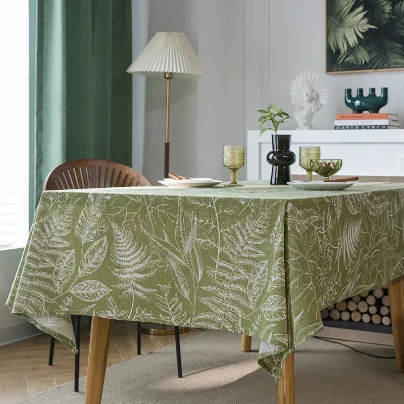 Waterproof Table Cloth Durable Dining Table Cover Print Heavy Fabric Rectangle Sage Green Non-fading Strong Abrasion Resistance