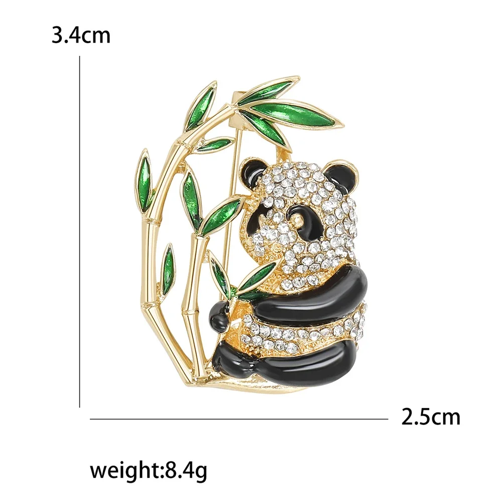 Cute Bamboo Panda Shaped Brooch Shiny Rhinestone Inlaid Metal Animal Lapel Pin For Women Dress Coat Sweater Corsage Accessories
