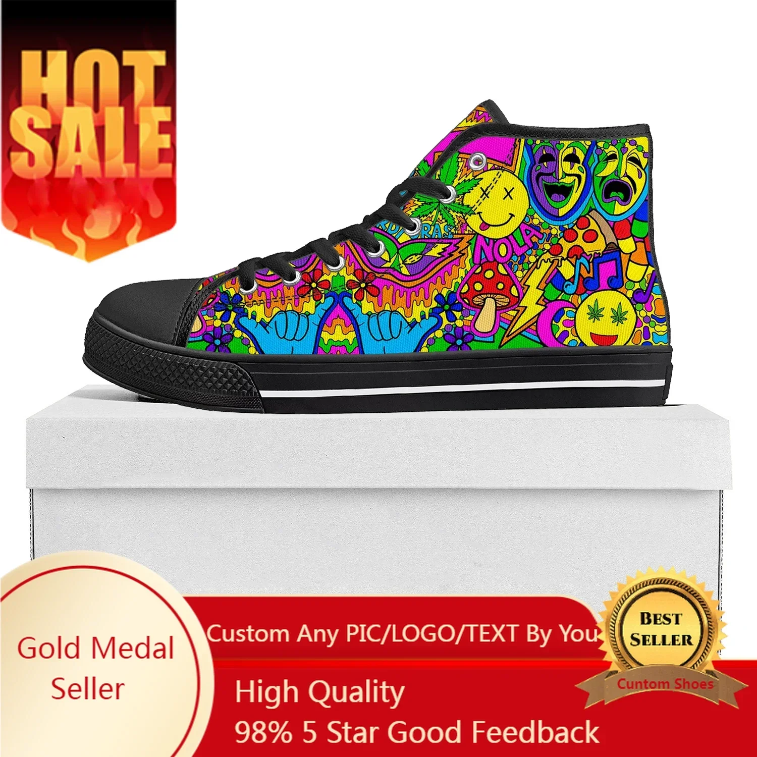 

Funny Retro 80s 90s Icons High Top Sneakers Mens Womens Canvas Sneaker Custom Made Shoe Couple Shoes