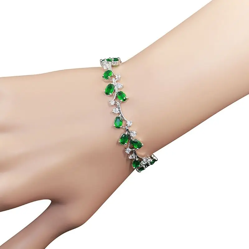 Elegant Leaf Dazzle Green Cubic Zirconia Gold Color Tennis Charm Bracelet Bracelet Women\'s Pageant Party Jewelry Gift