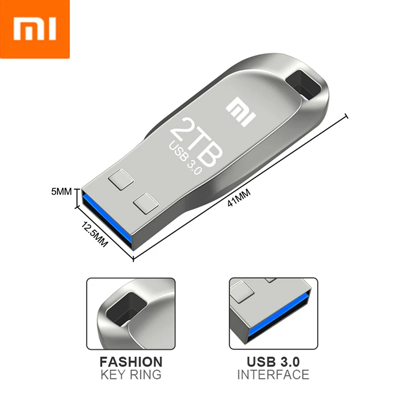 Xiaomi Pen Drive 2TB USB 3.0, Flash Drive logam 1TB kapasitas besar kecepatan tinggi penyimpanan memori U Disk 2024 baru