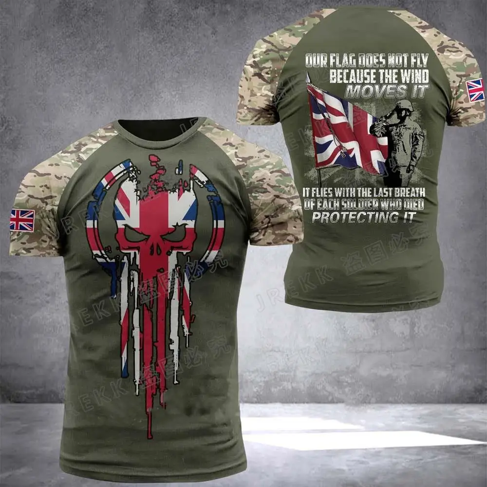 Men's Army Veteran T-shirt British Soldier 3DPrinted Pattern Field Camouflage Shirt High Quality Tops 2025 Summer