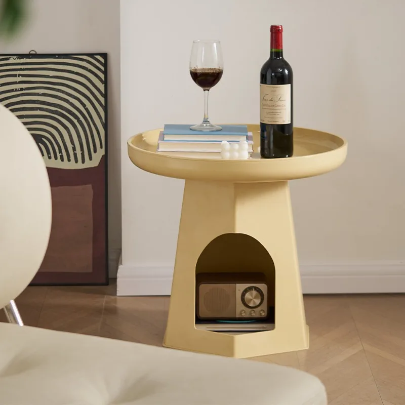 Tray coffee table Solid plastic hollow trapezoidal base Internal storage compartment Cute simple coffee table Living room