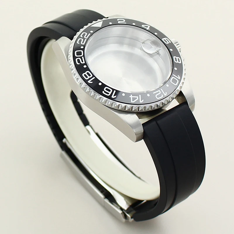 20ATM 40mm GMT Watch Case Rubber Strap Compatible with For NH34/38 NH35 NH36 NH70 8215 8205 Eta2824 Movt Sapphire Crystal Glass