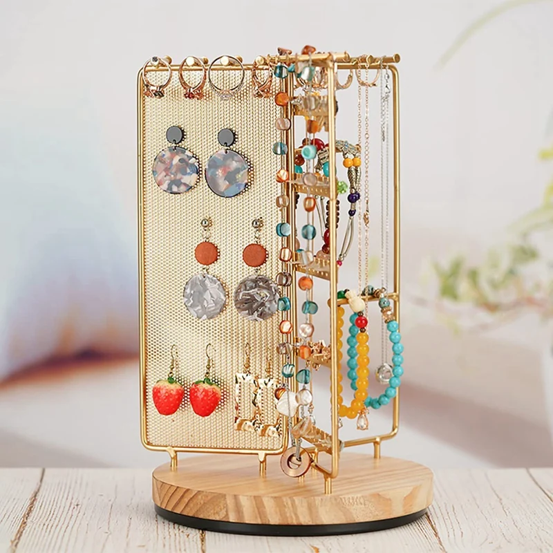 360Degree Rotatable Jewelry Organizer Stand Earring Hanging Organizer Jewelry Tower Stand For Earrings Watches And Rings