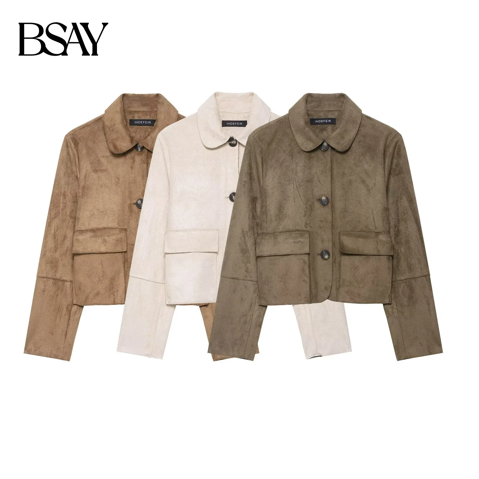 

BSAY Retro Women's Autumn New Collection 2025 Fashion Personalized Collar Single Row Button Long Sleeve Short Jacket Coat