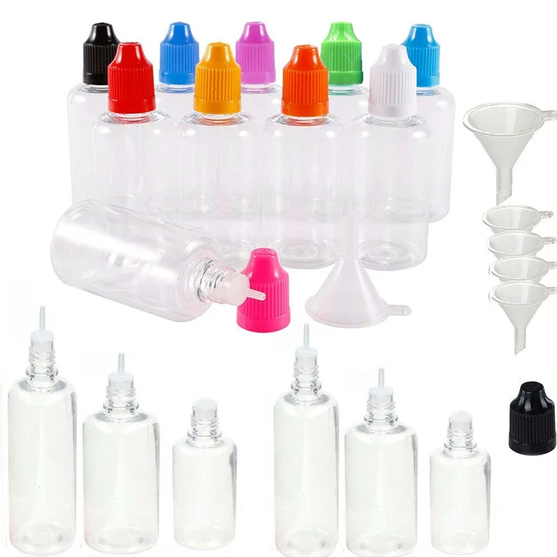 

200pcs 30mlEmpty Plastic PET E Liquid Dropper Bottles Juice Eye Bottle Long Tip Cap w/ Funnel