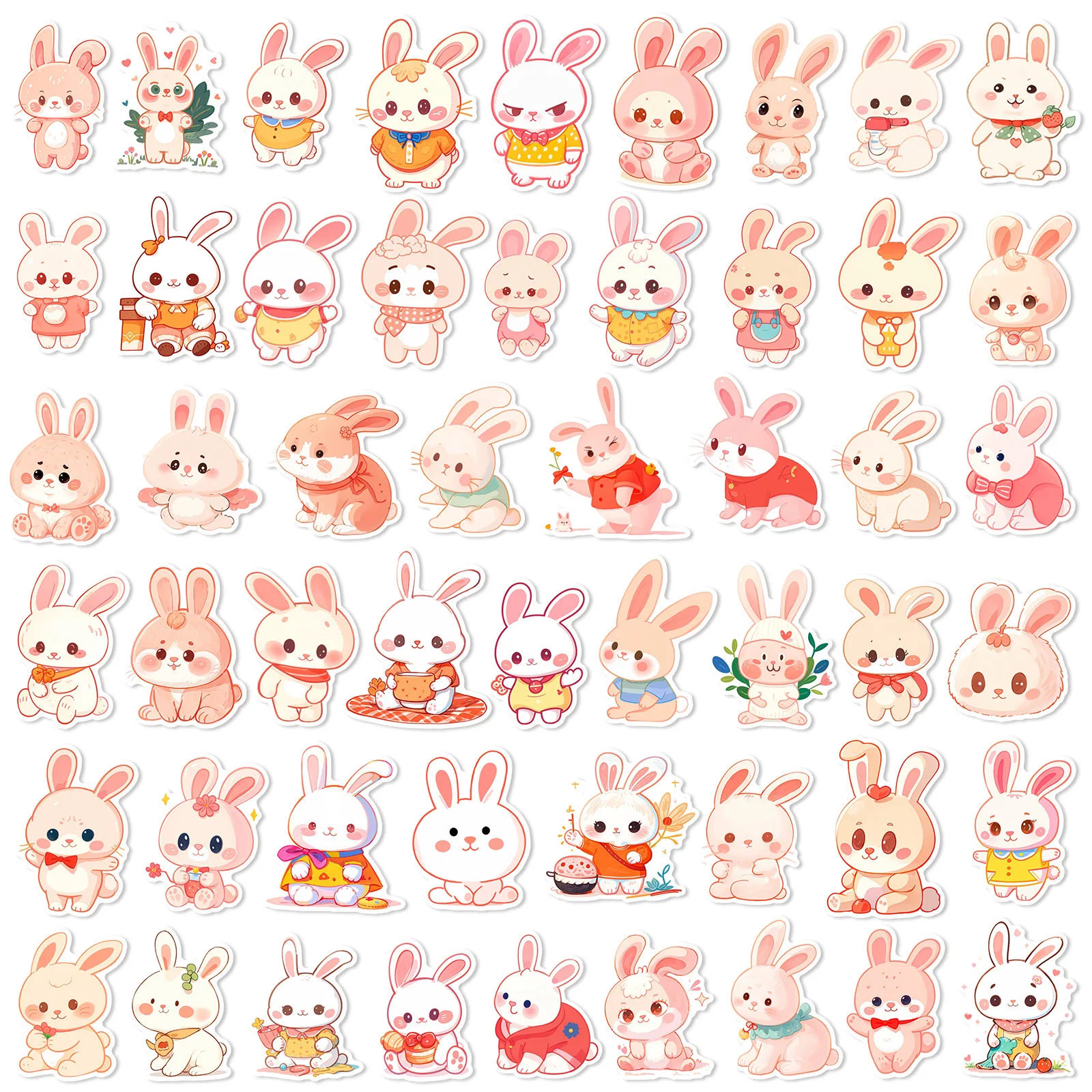 50pcs Cartoon Hand-painted Cute Bunny Graffiti Mobile Phone Case Luggage Guitar Children’s Stickers