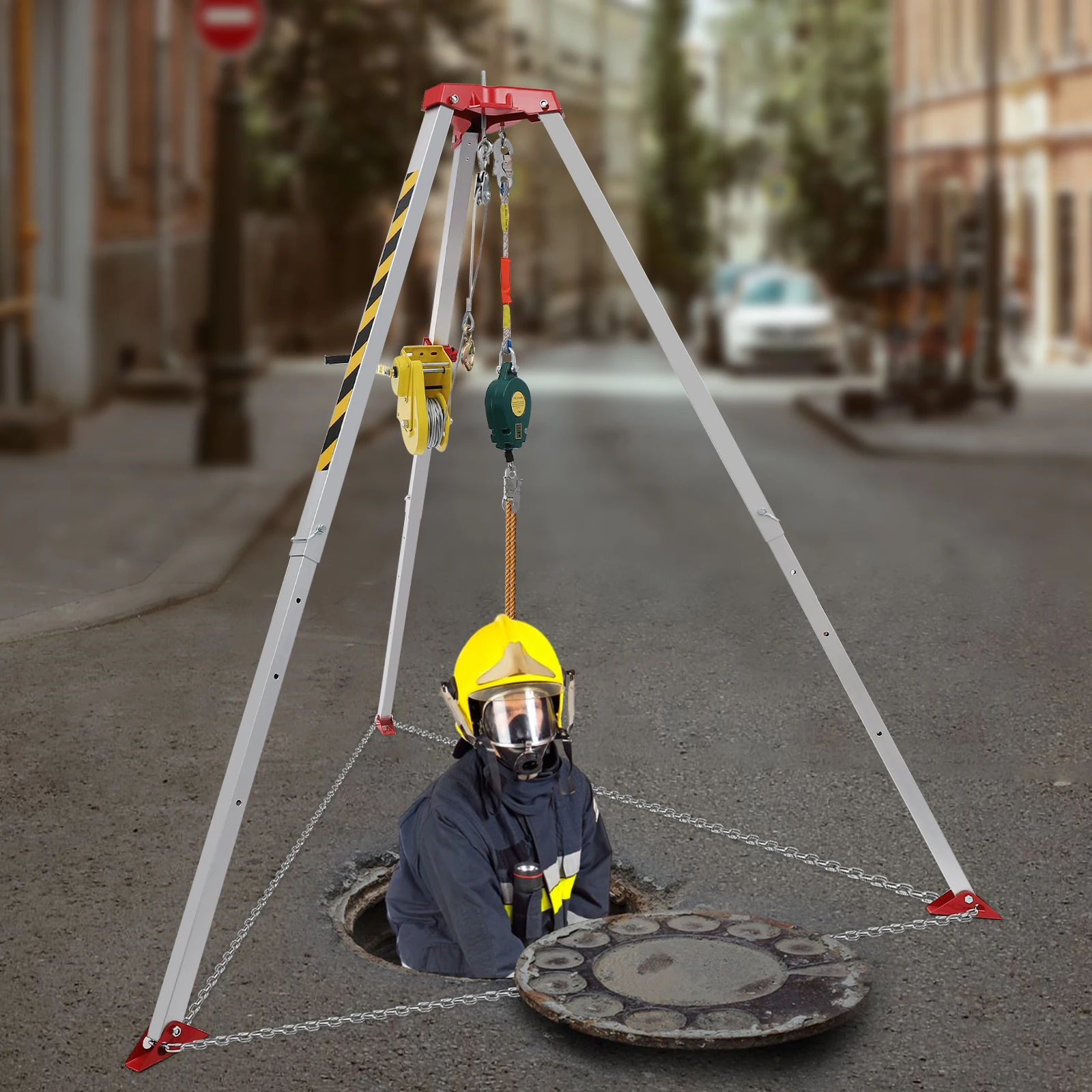 

5.2-8ft Manual Multicolor Rescue Tripod Floor Standing Confined Space Tripod Kit with Long Steel Wire