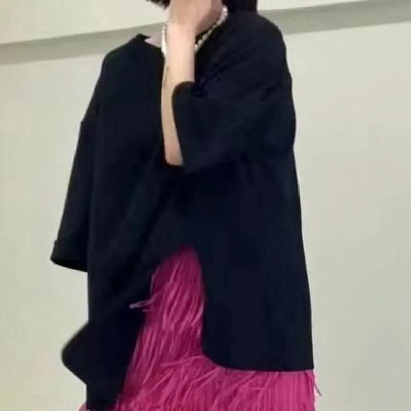 2023 New Vintage A-line High-waist Long Skirt Women Design Fringe Skirts Female Korean Fashion Tiered Skirt Elegant Solid Color